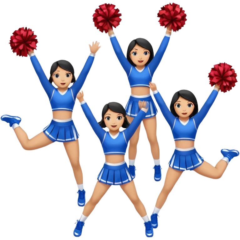 4 girls in a blue uniform cheer stunt Hispanic, Asian, black, and white emoji