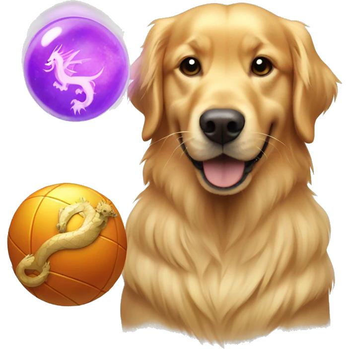 Golden Retriever with a dragon ball emoji