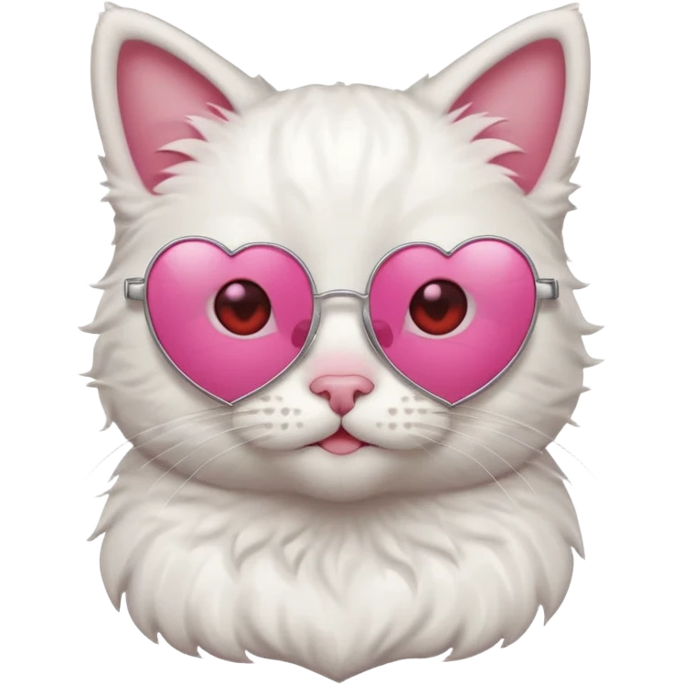 a cute white cat wearing heart sunglasses while smilling emoji