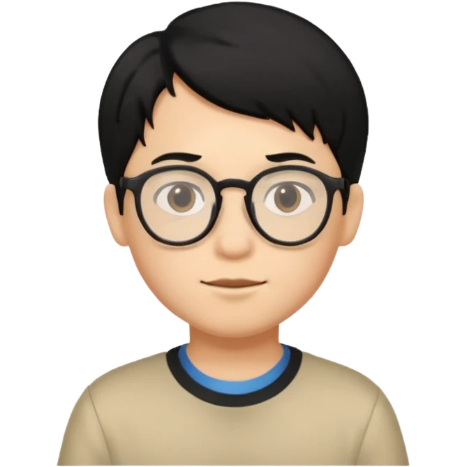 Boy emoji with middle part black hair and glasses emoji