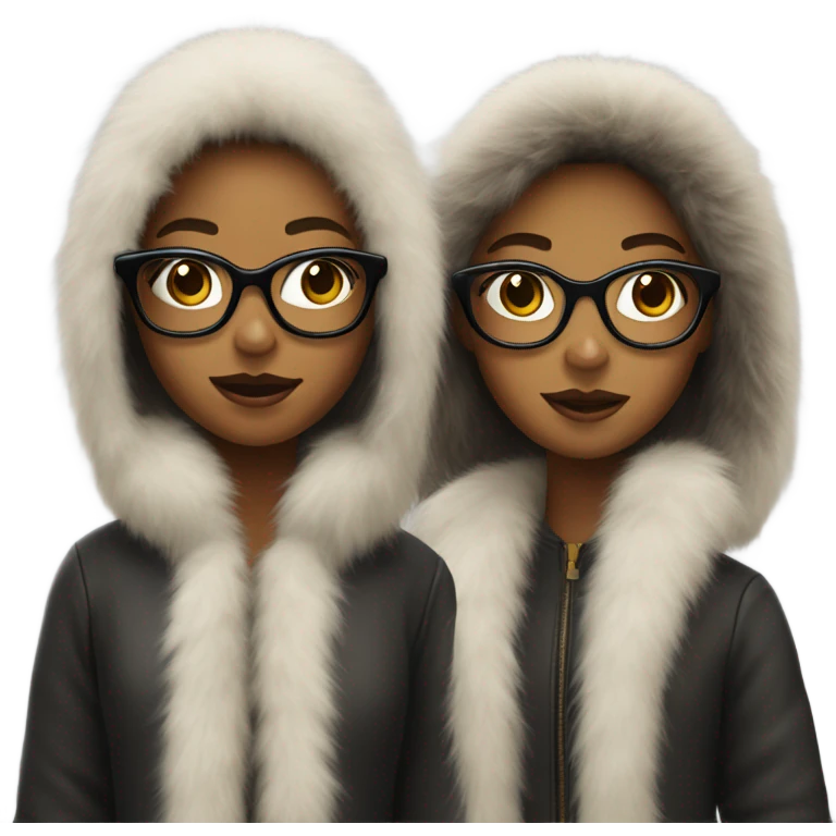 two teenage girls wearing fur coat and glasses emoji