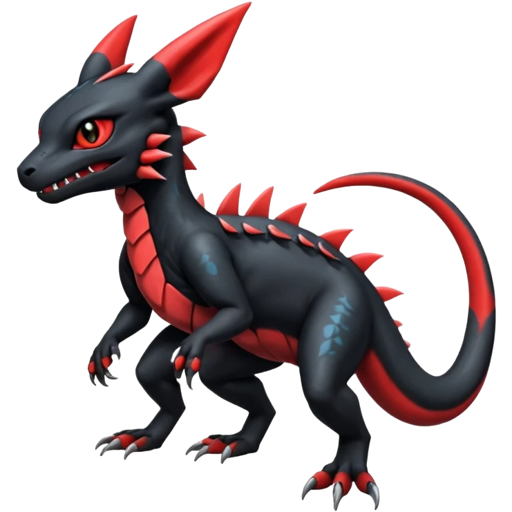 Badass Cool Realistic Exotic Guilmon-Salandit-Umbreon-Fakémon-hybrid-creature (full body)  emoji