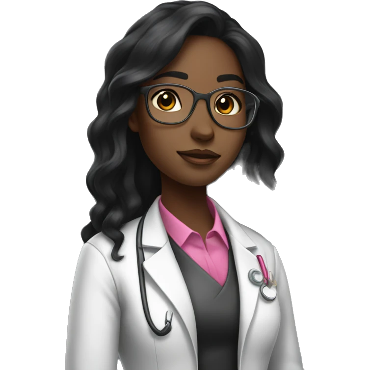 Black young beautiful female idol scientist with long black hair with pink accents emoji
