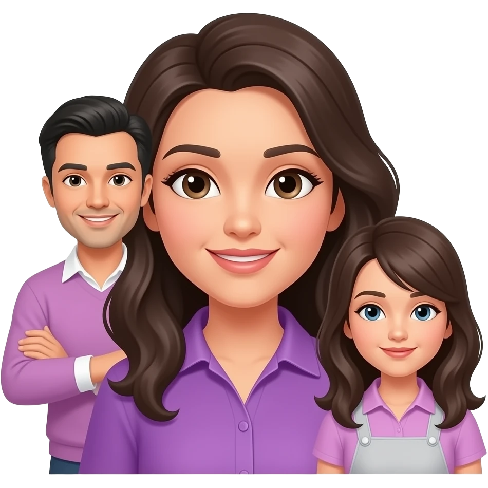 Женщина в фиолетовой одежде, в заде нее род семьи ТЕНИ emoji