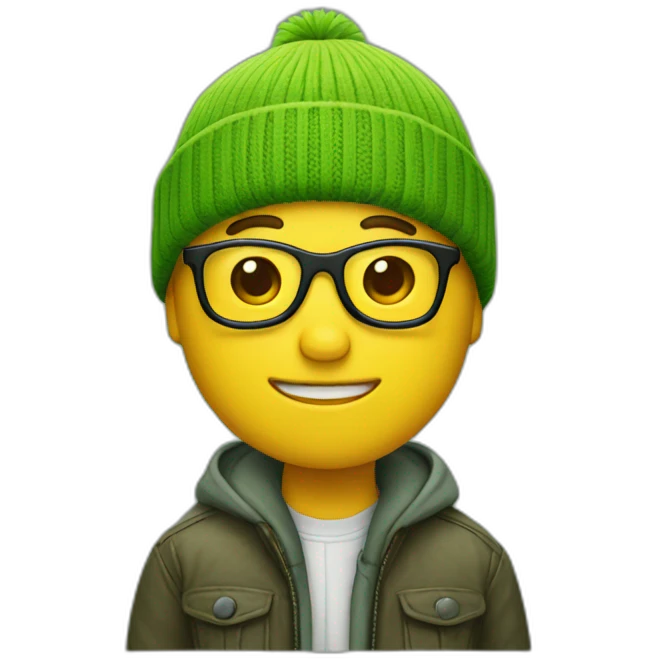 yellow nerd wearing green beanie emoji