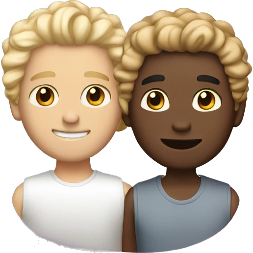Two guys in love, one is blonde and white, and one is tan and has dark brown curly hair emoji