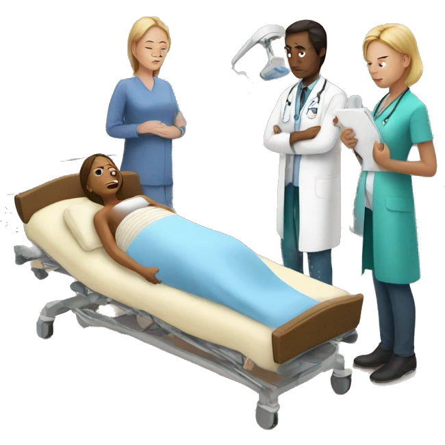 a woman gives birth and doctors stand nearby emoji