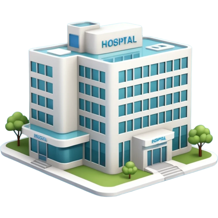 3d hospital outside, with text hospital emoji