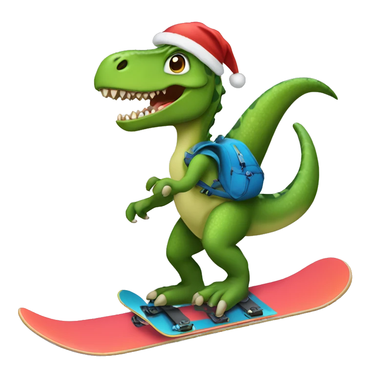 Dinosaur riding a snow board emoji