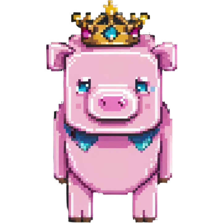 Minecraft pig full body pink blocky animal with square head wearing a crown emoji