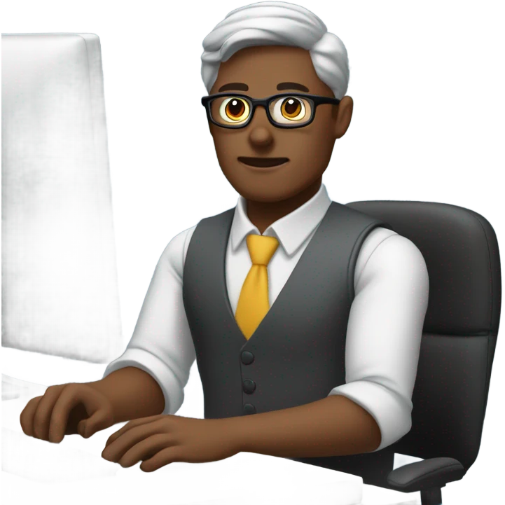 A bespectacled employer on their computer emoji