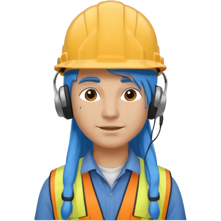 construction worker with long blue hair and headphones emoji