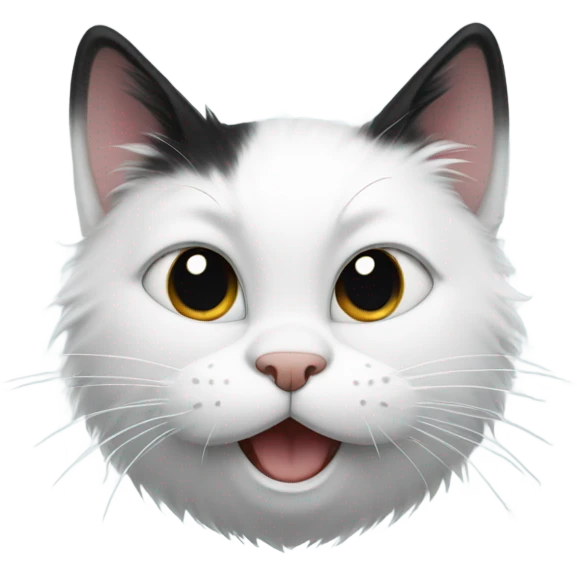 White and black cat, furry, winking one eye  emoji
