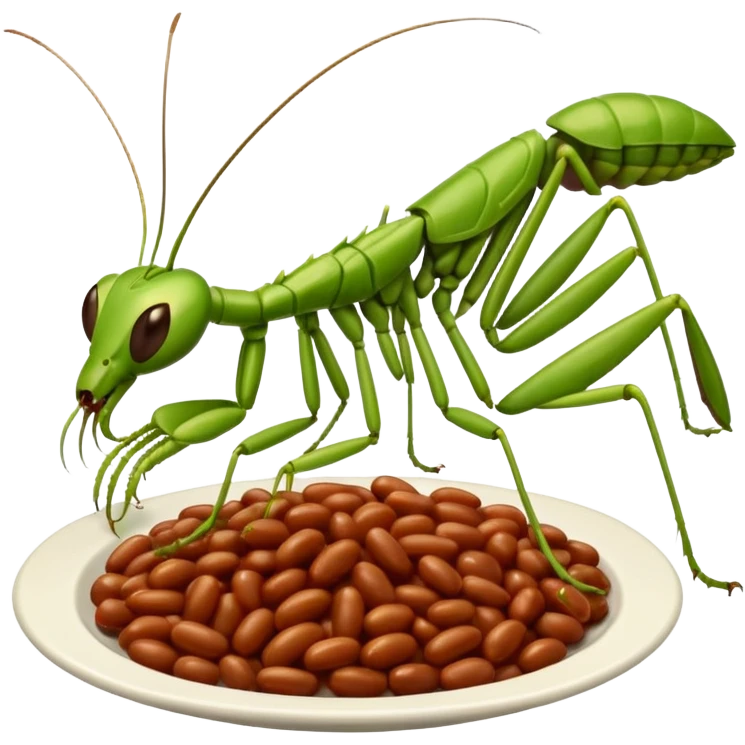 British praying mantis eating baked beans emoji