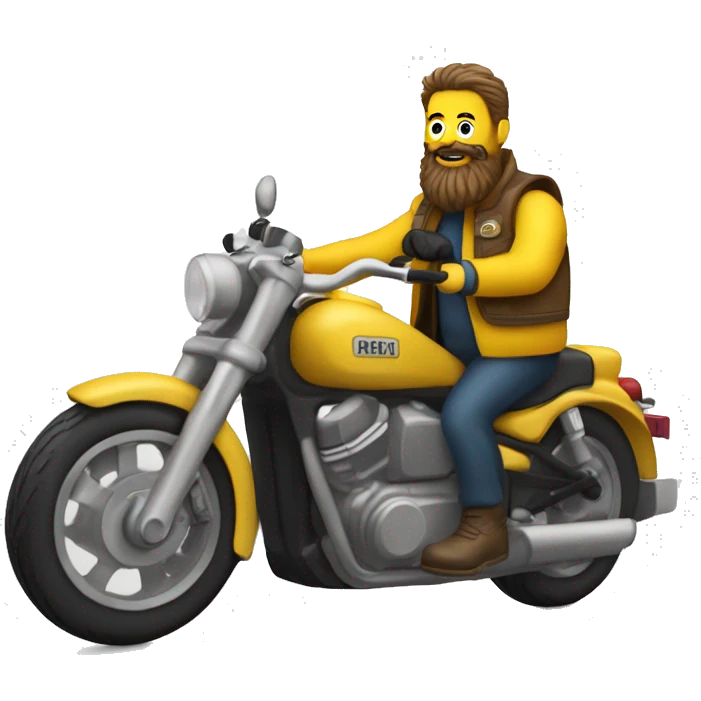 Un homme avec une grande barbe en gilet jaune sur une moto emoji