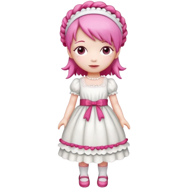 Isolated detaile illustration incredibly raspberry torte doll figurine full body with pink hair and a raspberry hairband emoji