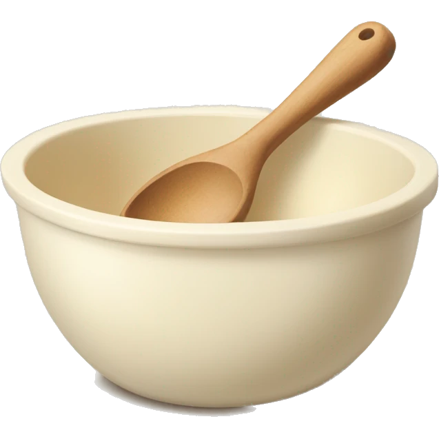 A cream ceramic baking bowl with a wooden spoon in it emoji