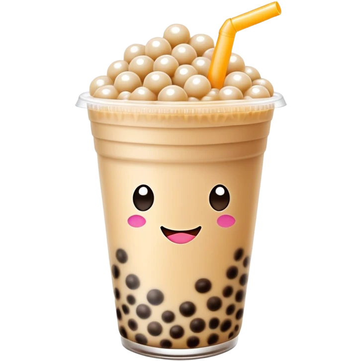 Taiwan bubble milk tea with giant tapioca pearls and wide straw, simplified emoji style with bold outlines and bright colors, cartoon style boba drink emoji