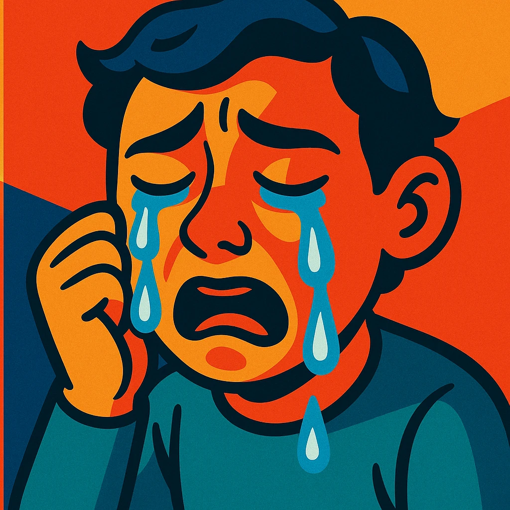 a person crying, realistic tears, expressive face, vibrant toon style emoji