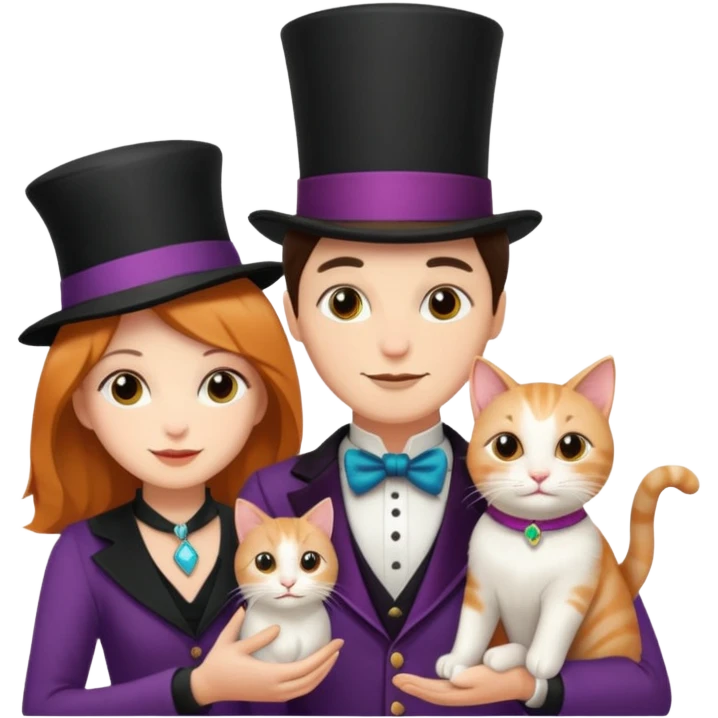 magician couple and their pet cat emoji