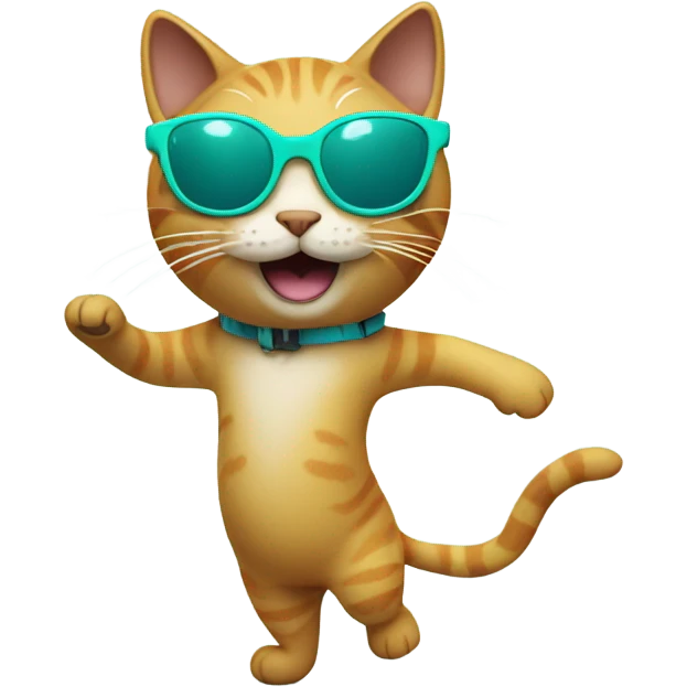 cat with teal colored swimming glasses, dancing emoji