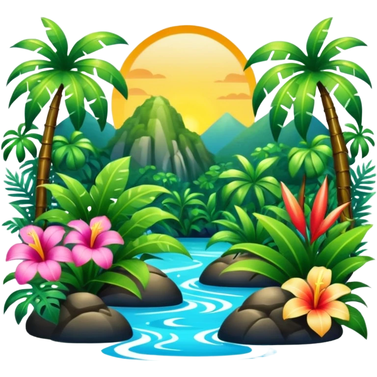 Lush exotic tropical sparkly colorful flowery jungle nature scenery  emoji