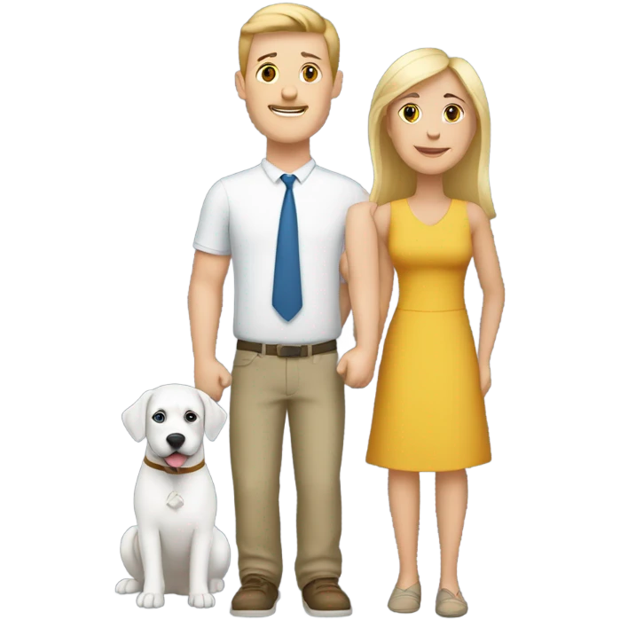 White husband, bi-racial wife, white son family with dog by tree emoji