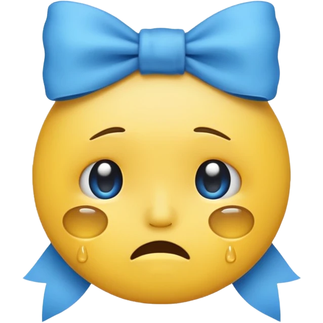 crying emoji with a blue bow on top emoji