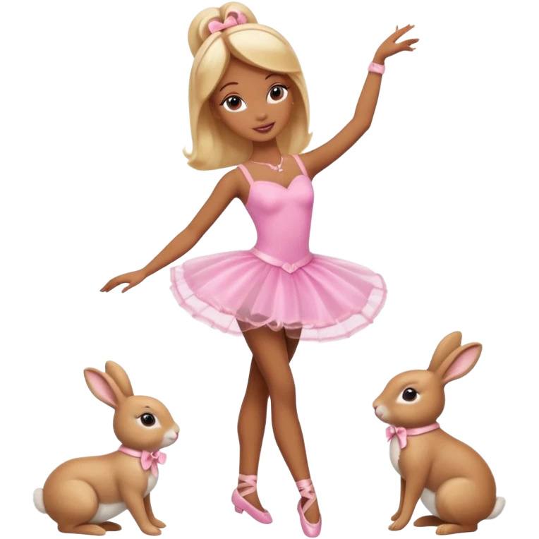 Brown skin blonde hair barbie ballerina with bunny  emoji