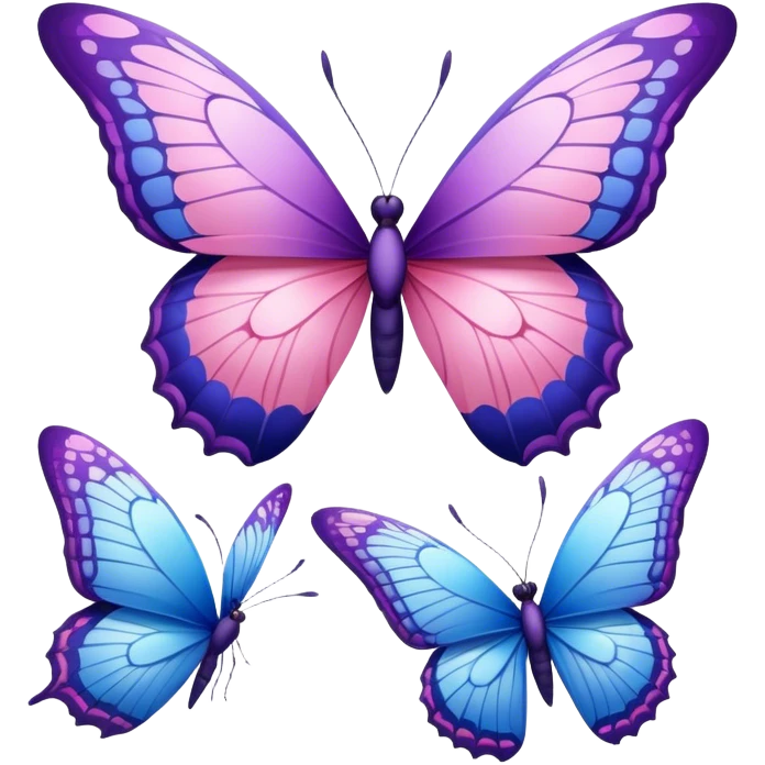 "A variety of pink, blue, and purple butterflies with intricate wing details."
 emoji