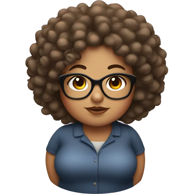 Chubby girl with curly hair and glasses emoji