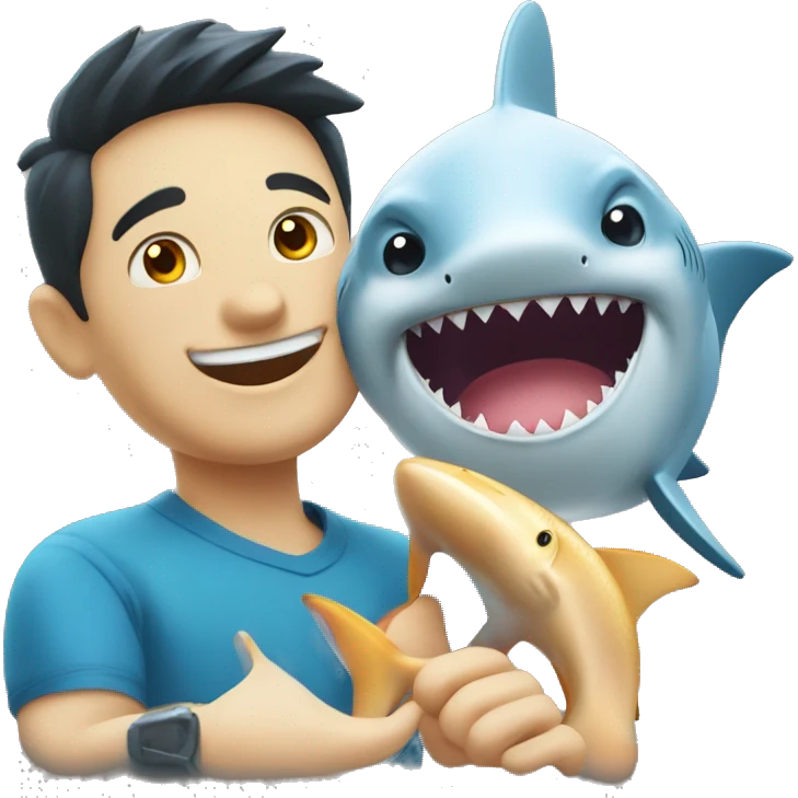 Shark and a fish smiling together for a photo emoji
