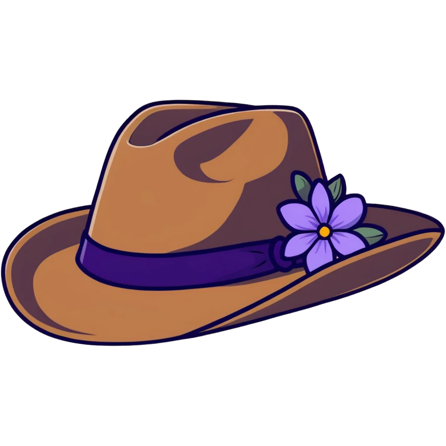 Cowgirl hat with purple lavender flowers, wide-brimmed brown western hat emoji