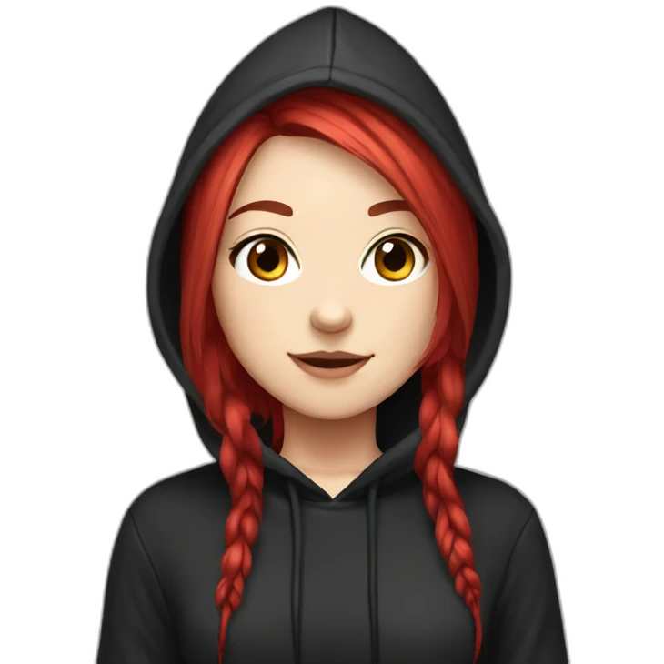 otaku scarlet hair gamer girl wearing black hoodie emoji