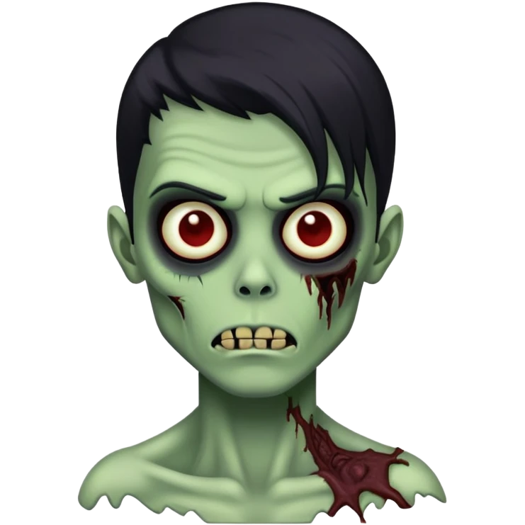 brunette zombie boy with horror green skin and long black hair emoji