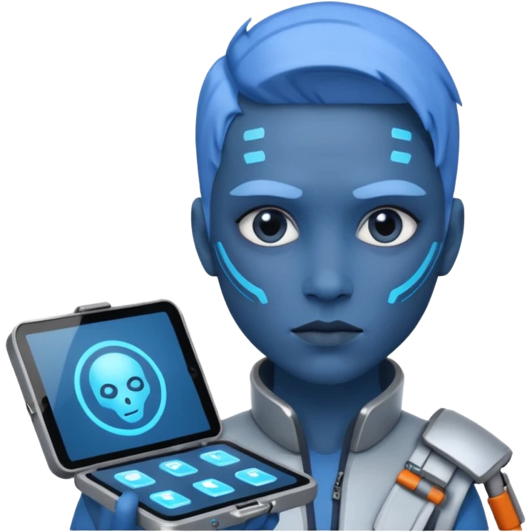 person with digital toolkit, digital vibes, blue emoji