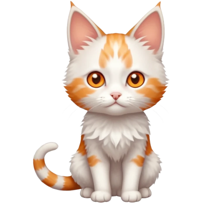 full body of very small + skinny ginger and white kitten with deep orange eyes and triangular shaped face emoji