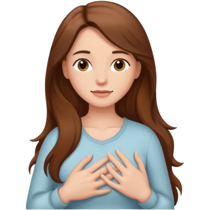 Elini göğsüne koyup rahatlayan,huzurlu kadın emoji