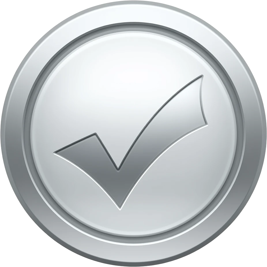 Minimal circular icon, chrome, checkmark inside thin circle, white background, flat design, ultra clean, 512x512px, no shadow, no color, geometric precision emoji