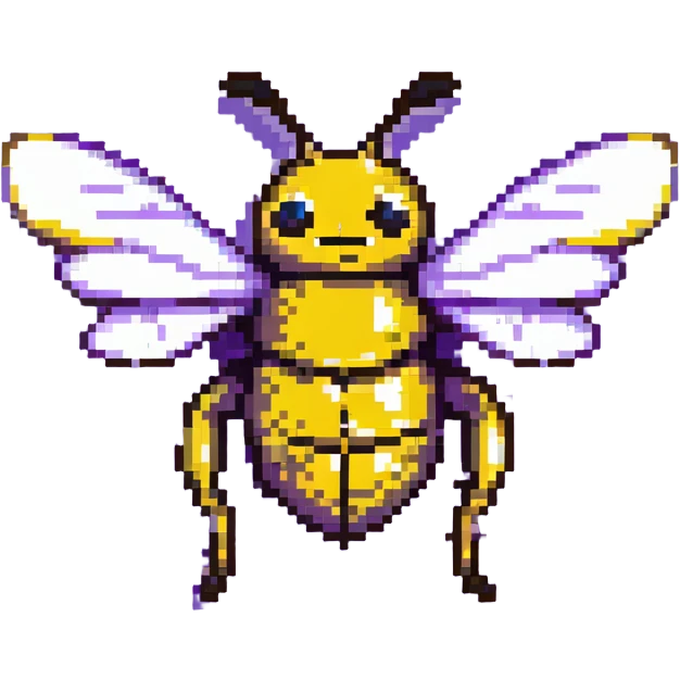 A pixelated bee with black and yellow stripes and wings emoji
