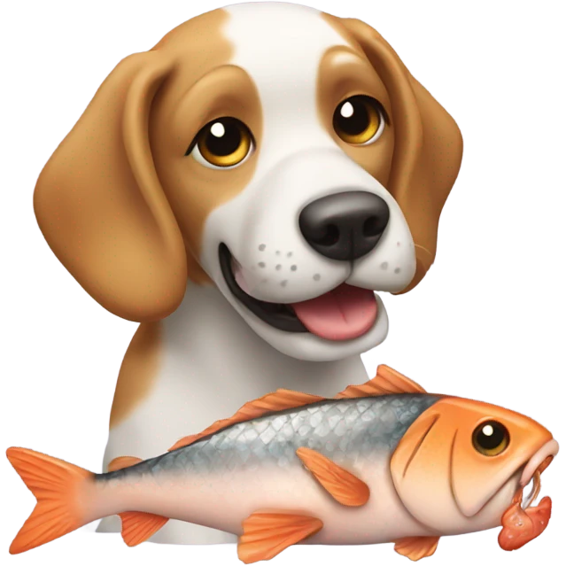 Dog eating a fish emoji