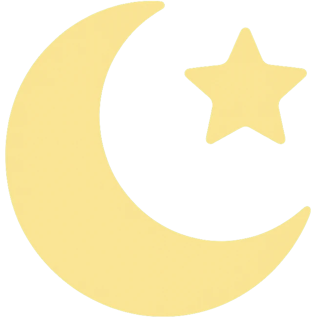 crescent moon with star on a green background, flat color style emoji