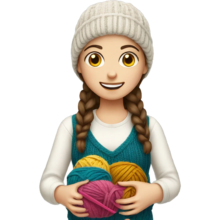 White brunette girl knitting emoji