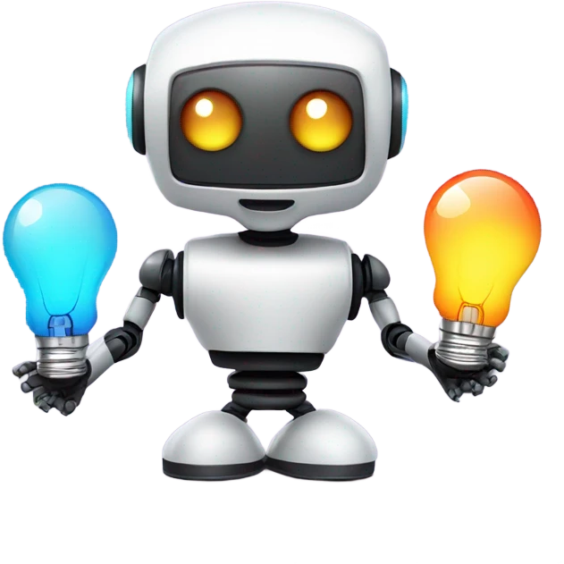 cute robot holds colorful light bulbs emoji