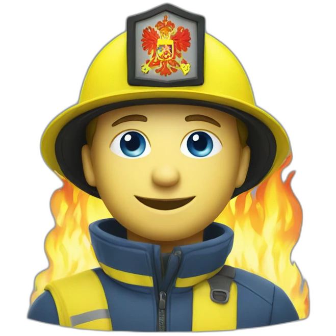 Ukrainian firefighter with the flag of Ukraine puts out the fire emoji