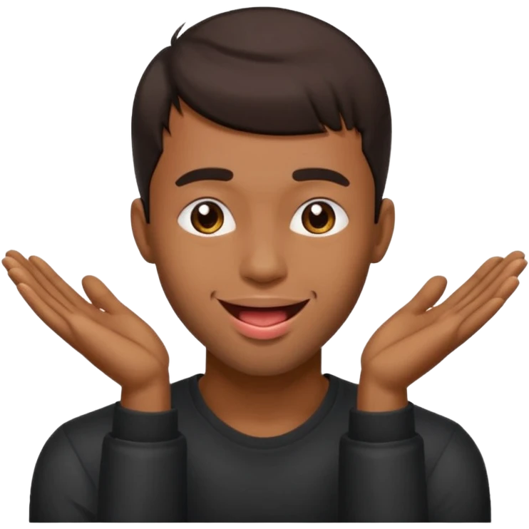 A brown skin guy with dark bangs hairstyles that is his covering forehead, his head is tilted back a bit and his tongue is out emoji