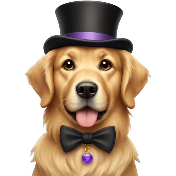 Golden retriever with a top hat emoji