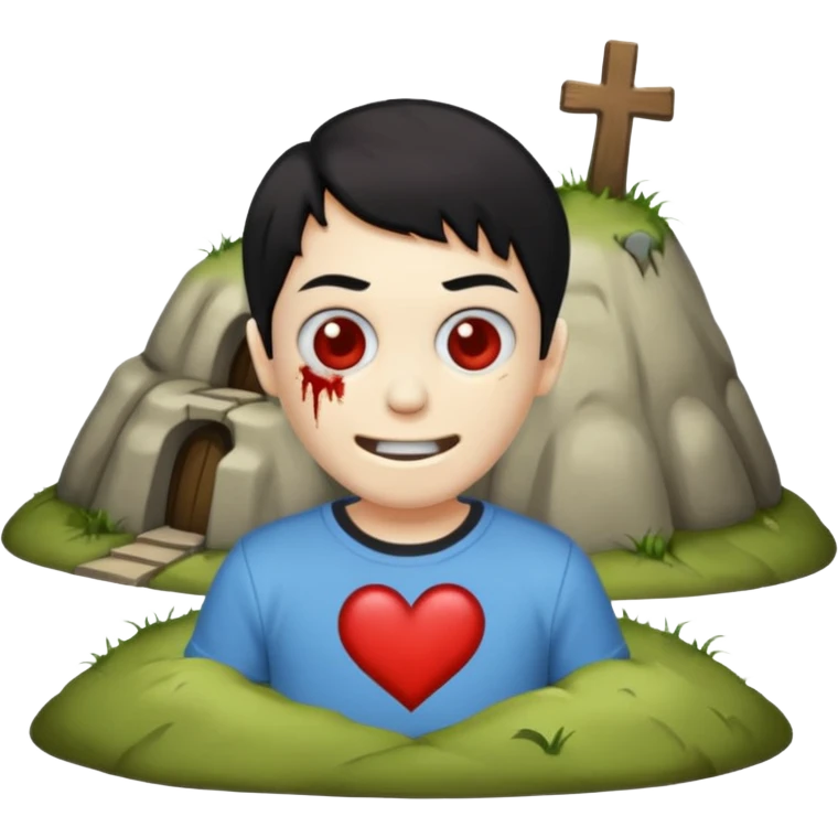 zombie emoji with short black hair and i ❤️ haunted mound t-shirt emoji