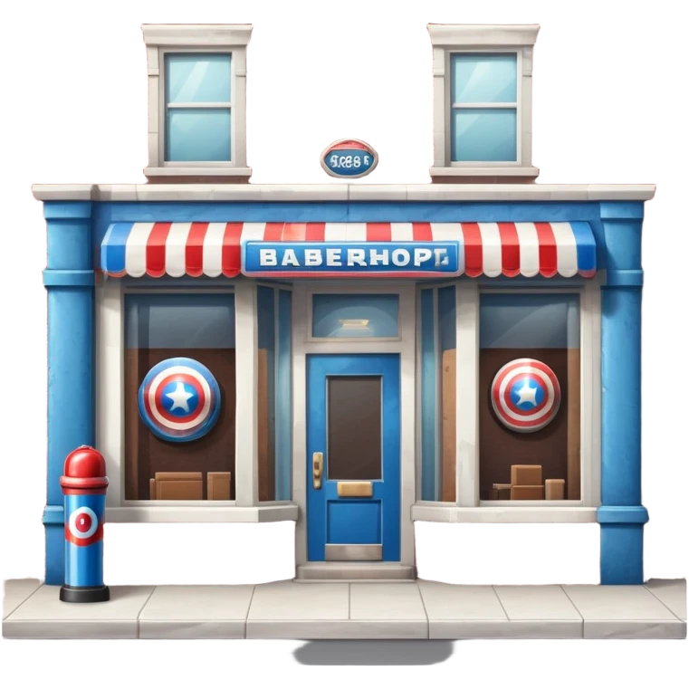 barbershop exterior with secret superhero lair hidden inside, barber pole, secret entrance emoji