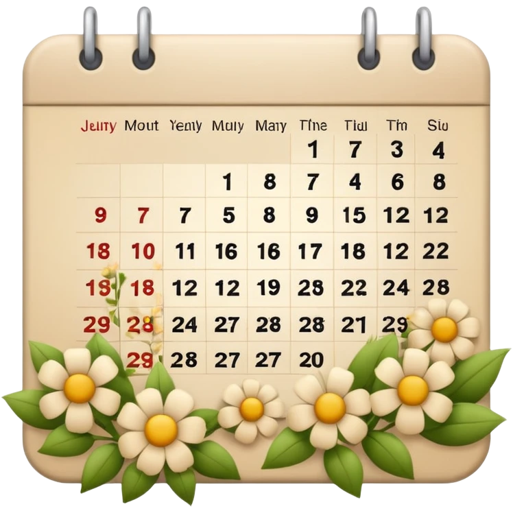 Calendar and flowers beige emoji